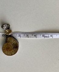 Ammonite Fossil Gemstone Bezel Set 1.75” Pendant 925 Sterling Silver 9.45g Vtg.
