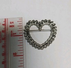 Vintage Silver Tone Marcasite Rhinestone 1.5″ Heart Brooch Pendant.