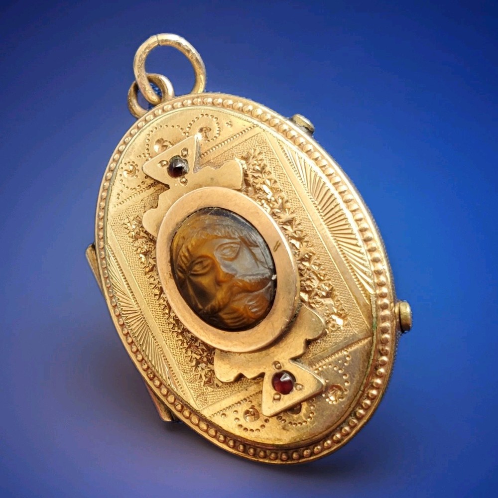 Original Antique 1800s Victorian Etruscan Revival Cameo Pendant 10k Gold Filled