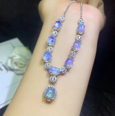 Natural Fire Opal Necklaces, 925 Sterling Silver Anniversary gift, bridal gift.