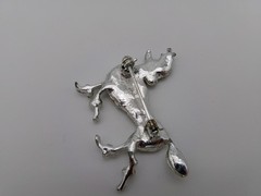 Vintage Poodle Dog Brooch Pin Mid Century Modern Rhinestones SIlvertone Unsigned