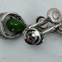 Vintage Sorrento Sterling Silver Filigree Green Oval Jade Screw Back Earrings