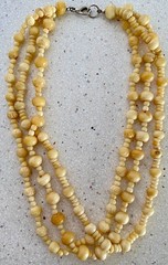 Vintage Carved Bovine Bone Bead Necklace Triple Strand Statement Piece 18″