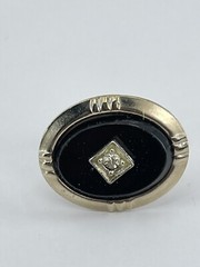 vintage cufflinks and tie clip set oval rhinestone in a diamond shaped setting