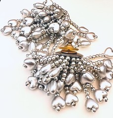 Vintage Silver tone Clustered Heart Pods Post Earrings Plastic Pierced Ears