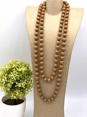 Vintage Caramel Tan Plastic Bead Long Rope Necklace Hand Knotted 1960s