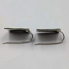 Vintage Sterling Silver 17 mm Hammered Square Attached Hook Dangle 925 Earrings