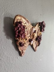 Vintage Decorative Butterfly Brooch • Copper & Maroon Color with Faux Gemstones
