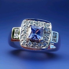 Tanzanite DIAMOND Deco Halo Style Engagement RING SOLID 14K WHITE GOLD Solitaire