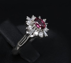 Fine 0.37ct Natural Ruby & 0.24ct Diamond Platinum Cross Cluster Ring Size 3