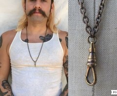 Vtg Lanyard Necklace Bronze Tone Chain 29″ Charm Holder Men Unisex