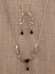 Art Nouveau/Art Deco Vintage Sterling Silver Onyx Necklace & Dangle Earring Set
