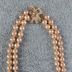 Vintage Marvella Double Strand Hand Knotted Faux Pearl Bow Necklace 15″ Signed