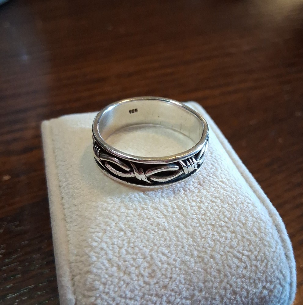 Vintage Sterling Barbed Wire 7.5MM WIDE Band Ring Size 13.5 6grams See Pics/Desc