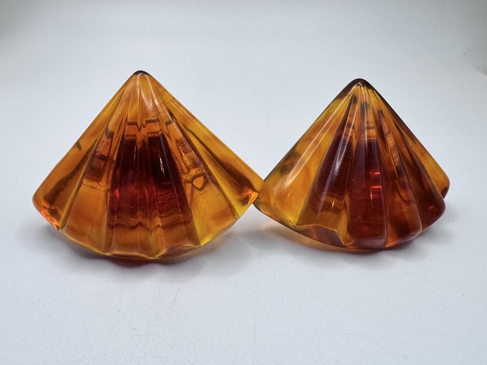 Napier Lucite Fan Shaped Tension Whit Gold Tone Screw Back Earrings Vintage