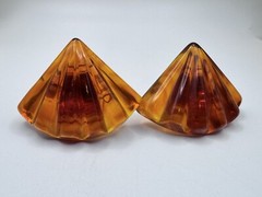 Napier Lucite Fan Shaped Tension Whit Gold Tone Screw Back Earrings Vintage