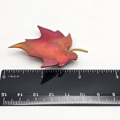 Vintage Enameled Copper Brooch Maple Leaf Red Orange Fall Autumn Pin Handcrafted