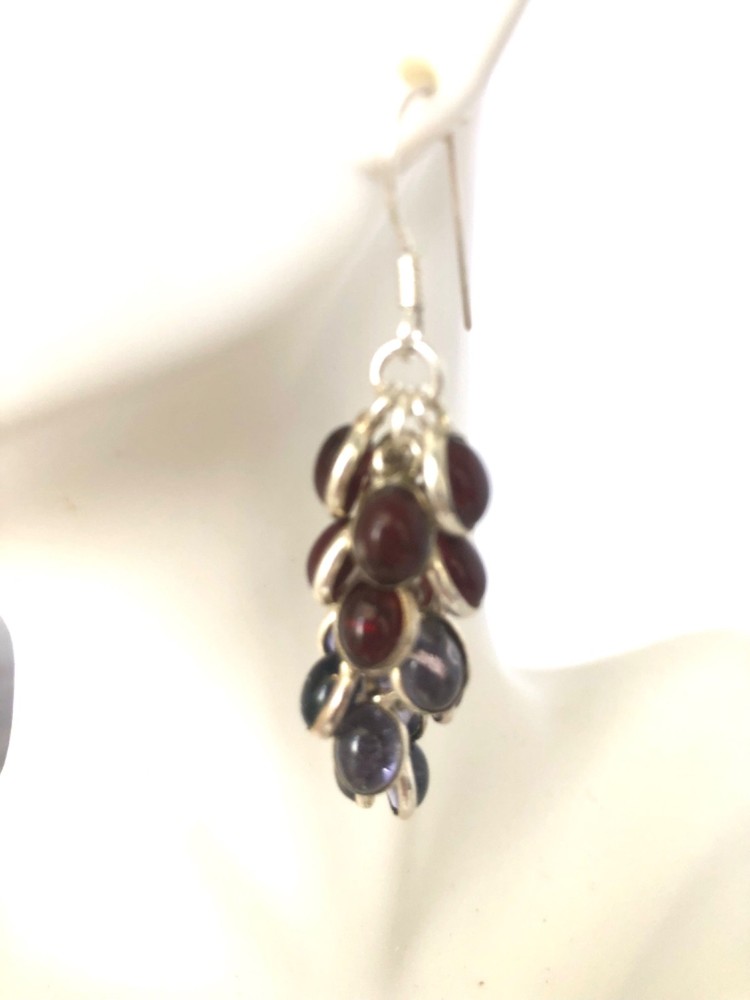 Vintage Grape Tourmaline Amethyst 925 Silver Dangle Earrings 2.0”