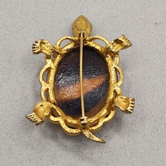 Vintage DeNicola Green Eyed Turtle Brooch Glass Shell