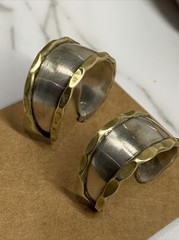 STERLING SILVER SUZANNE ST. CLAIR SIGNED CUFF BRACELET Earrings 53g Copper Trim