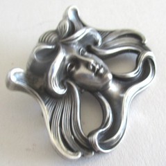 2 1/8 INCHES ANTIQUE 1910 STERLING ART NOUVEAU WILLIAM KERR BROOCH, GIBSON GIRL