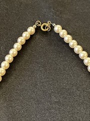 Vintage Designer Lanvin Emerald Rhinestone? Pendant 14k Gold Pearl Necklace