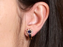 Vintage 1.50Ct Sapphire and 0.68Ct Diamond, 18k Yellow Gold Earrings Circa 1980