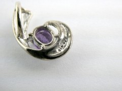 Sterling Silver Ridged Motif Curl Oval Cut Amethyst Slide Pendant 925 2.1g .75In