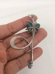 Vtg Artisan Studio Modernist Sterling Silver 925 Green Stone Pin Brooch