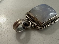VINTAGE STERLING SILVER IRIDESCENT MOONSTONE .75” SQUARE PENDANT 925