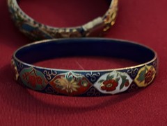 Three Vintage High End Cloisonné Bangle Bracelet One Hinged Antique