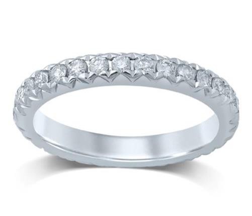 ESTATE .99CT DIAMOND 14KT WHITE GOLD 3D ROUND ETERNITY V SHAPE ANNIVERSARY RING