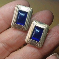 3pc Vtg Swank signed Blue Rivoli Lucite Bullet Back Cufflinks Red & Textured Lot