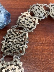 Antique Austro-Hungarian 800 Silver Filigree Amethyst Panel Bracelet – 38.56g 8”