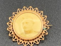 Antique Gold Filled Mourning Military Officer Photo Pin Brooch Marked c.1920’s