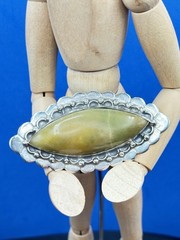 Antique sterling silver Jade brooch orange yellow green 1850-1910 Mexico