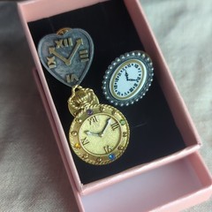 90s Y2K Clock & Watch Brooch Set Whimsigoth Fairycore Costume Jewelry
