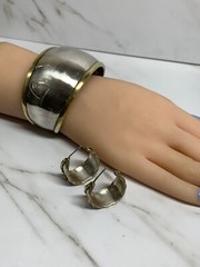STERLING SILVER SUZANNE ST. CLAIR SIGNED CUFF BRACELET Earrings 53g Copper Trim