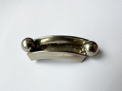 Vintage MCM 50s Mod Con Silver Dress Clip Modernist Brutalist Rectangle Brooch