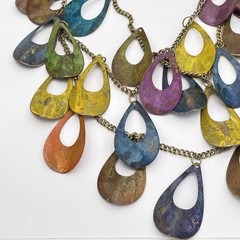 Boho Multicolor Teardrop Fringe Bib Statement Layered Necklace Gold Tone Chain