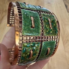 Vintage Matisse Renoir Copper + Green Marbled Enamel Cuff Bracelet 1 3/4”