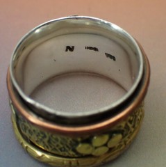 Spinner Band Bohemian Ring Fidget 3-Tone Sterling Silver Copper Brass Size 7