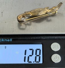 Vintage Crocodile Brooch Asante Gold Weight Style Pot Metal Figural Reptile Pin