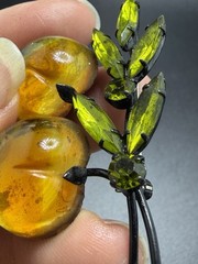 Vintage Austria Forbidden Fruit Frosted Glass Double Peach Brooch