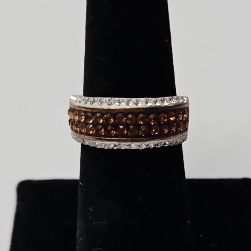 Vintage Champagne and Clear Crystal Band Copper-plated metal Ring