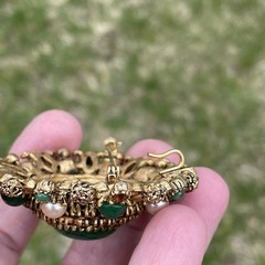 Vintage Karu Arke Inc. Rhinestones Faux Pearls Faux Jade Pendant Brooch