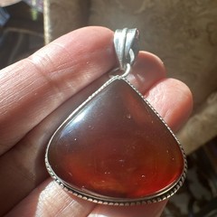 VTG Artisan Pendant 1.875 Inch Carnelian Agate Red Orange Gem 925 Sterling 12.6g