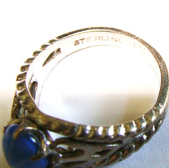 Vintage Sterling Silver 3.5g Simulated Star Sapphire Glass Heart Ring 6 – 6.25