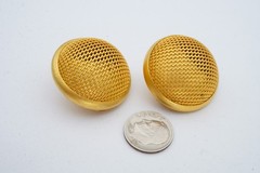 Vintage Clip On Earrings Gold Tone Mesh