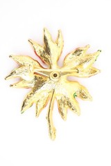 Vintage Large Gold Tone Red Green Christmas Brooch Poinsettia Flower Painted Pin